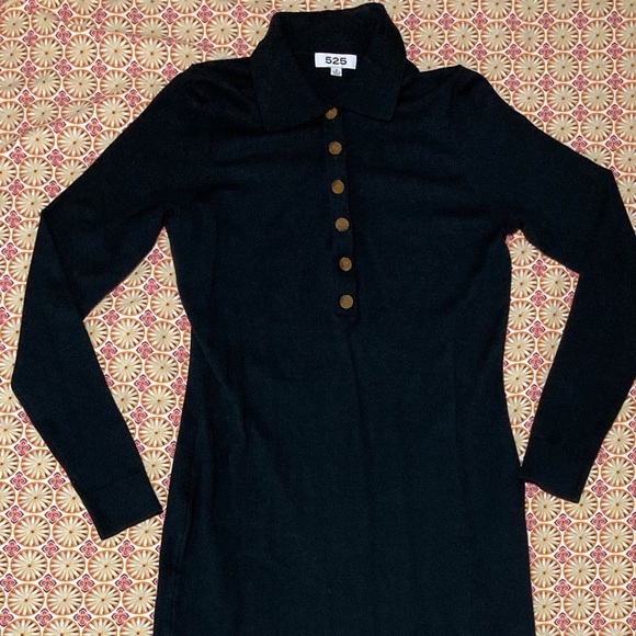 525 America Black Sweater Dress | Long Sleeve | Button Up Collar - Picture 3 of 14